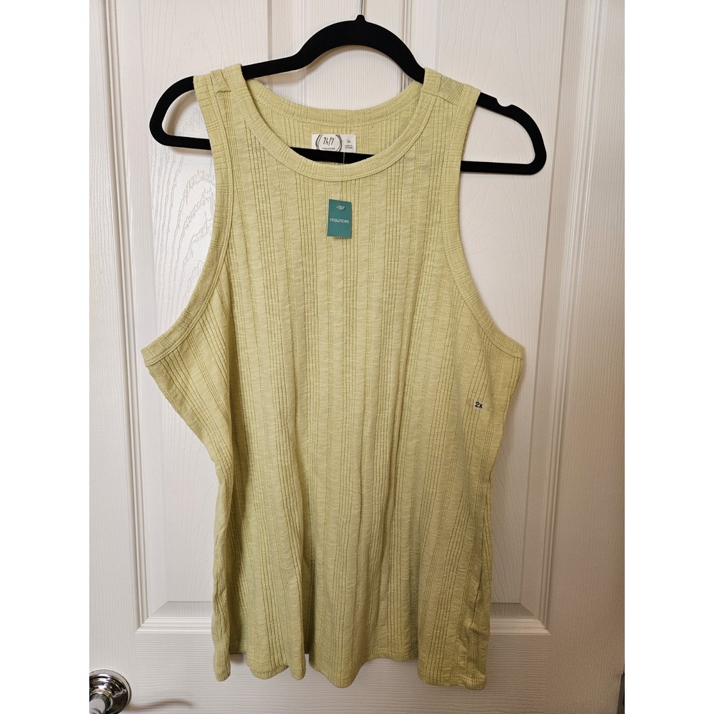 NWT Maurices Green/Yellow Ribbed Round Neck Sleeveless Tank Top, Plus 2X